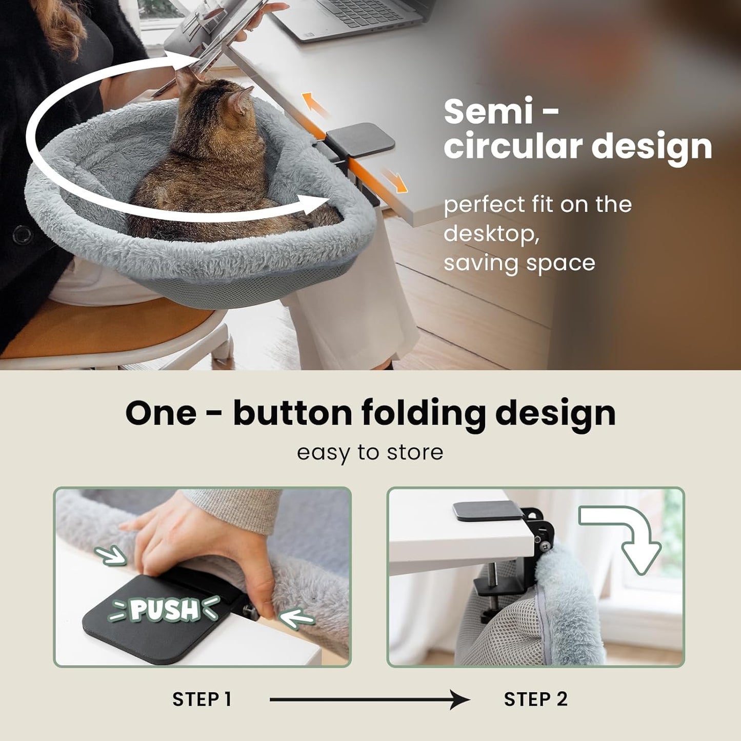 JUNSPOW Folding Semicircular Pet Bed Space Saving Grey Size Medium NEW