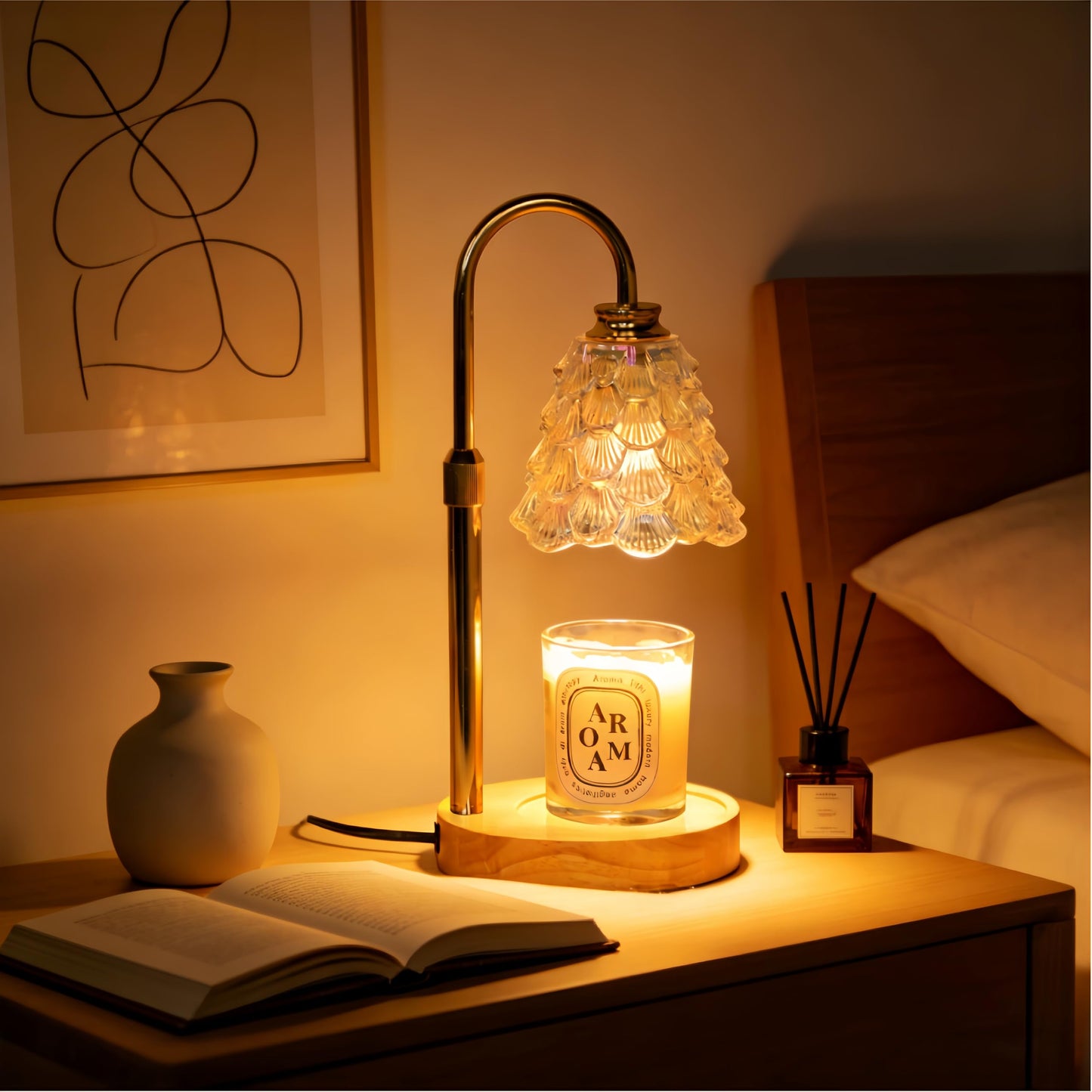 Lullaxx Yellow Table Candle Warmer Lamp with Timer and Dimming for NEW