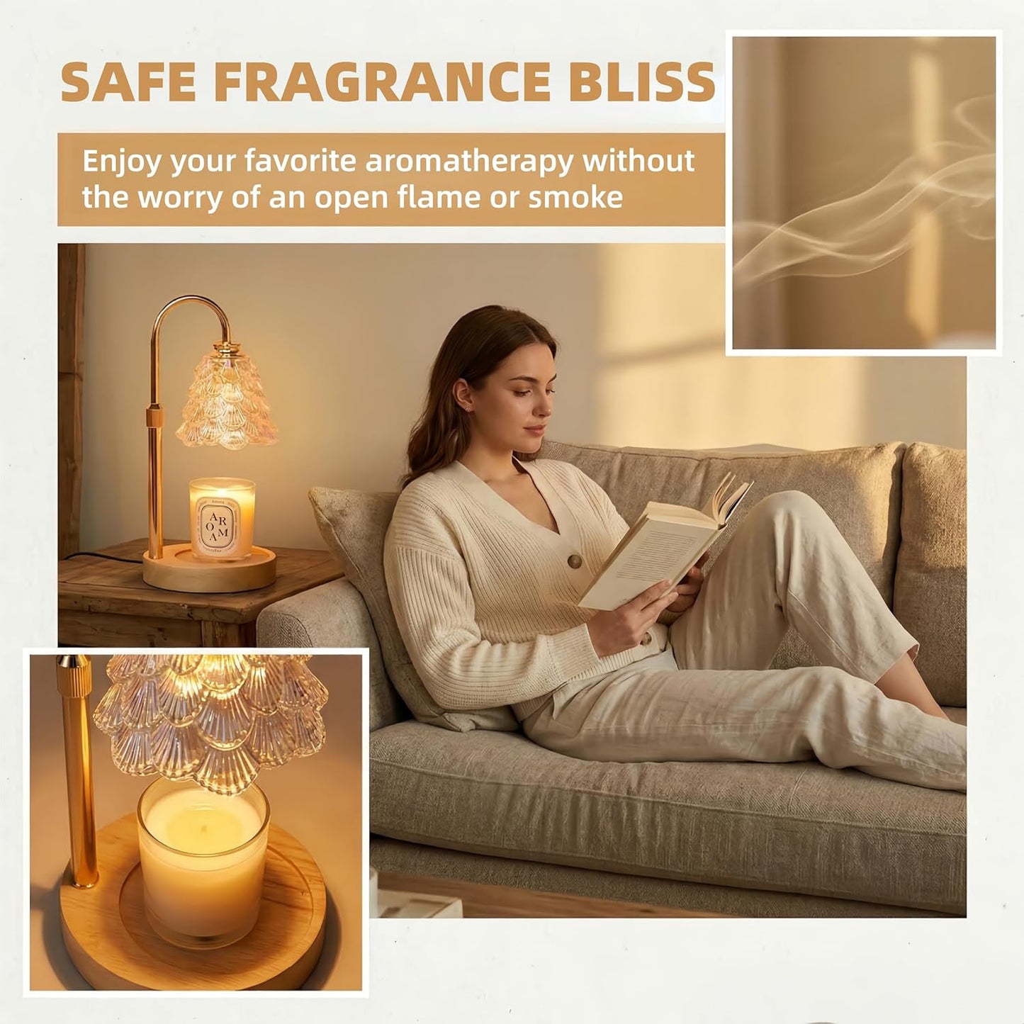Lullaxx Yellow Table Candle Warmer Lamp with Timer and Dimming for NEW