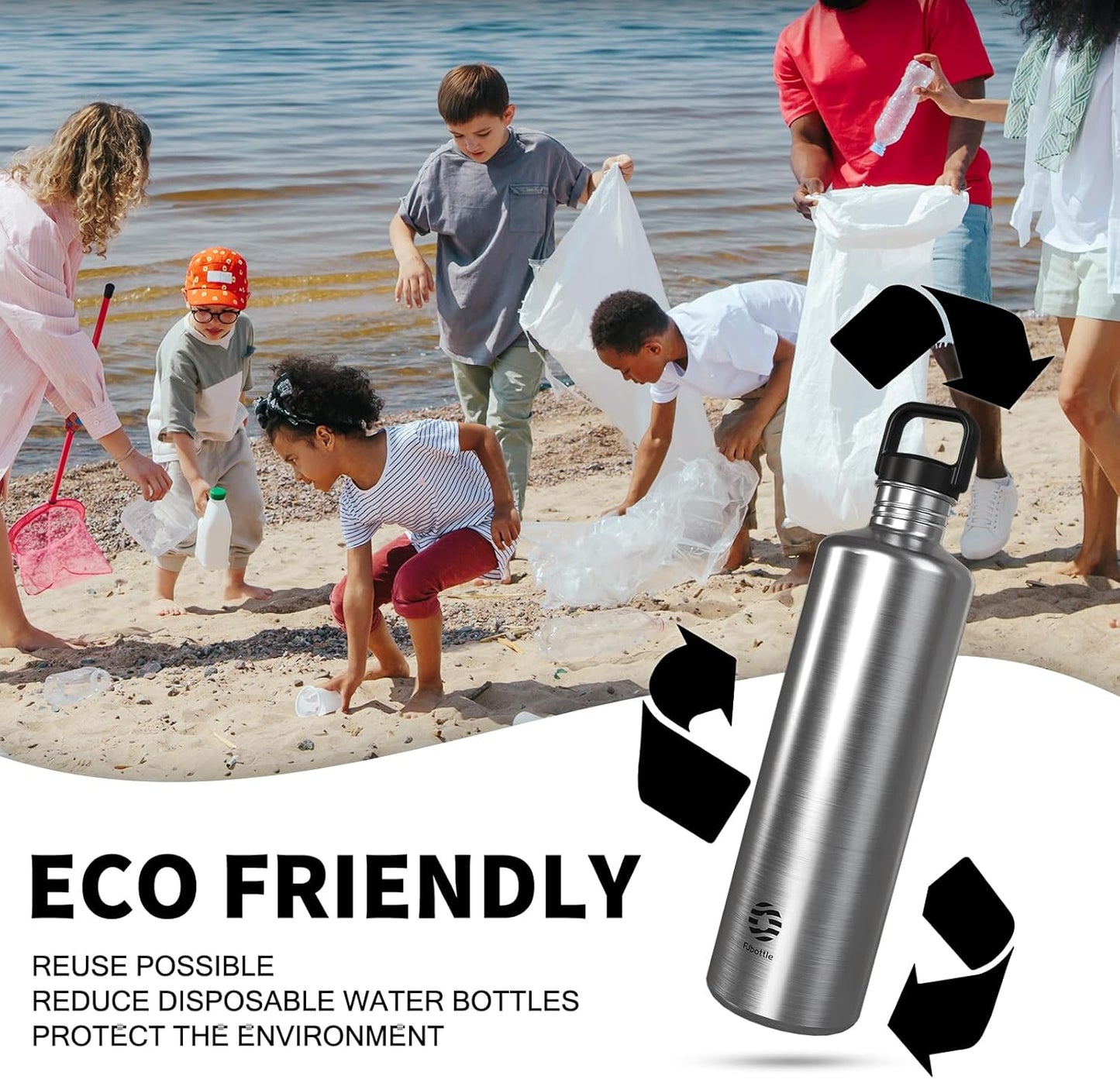 Fjbottle 2L Wide Mouth Stainless Steel Sports Water Bottle for Outdoor NEW