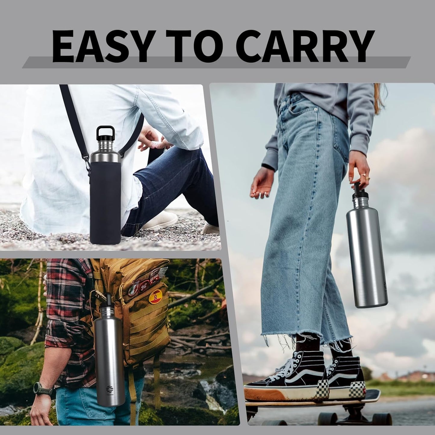 Fjbottle 2L Wide Mouth Stainless Steel Sports Water Bottle for Outdoor NEW