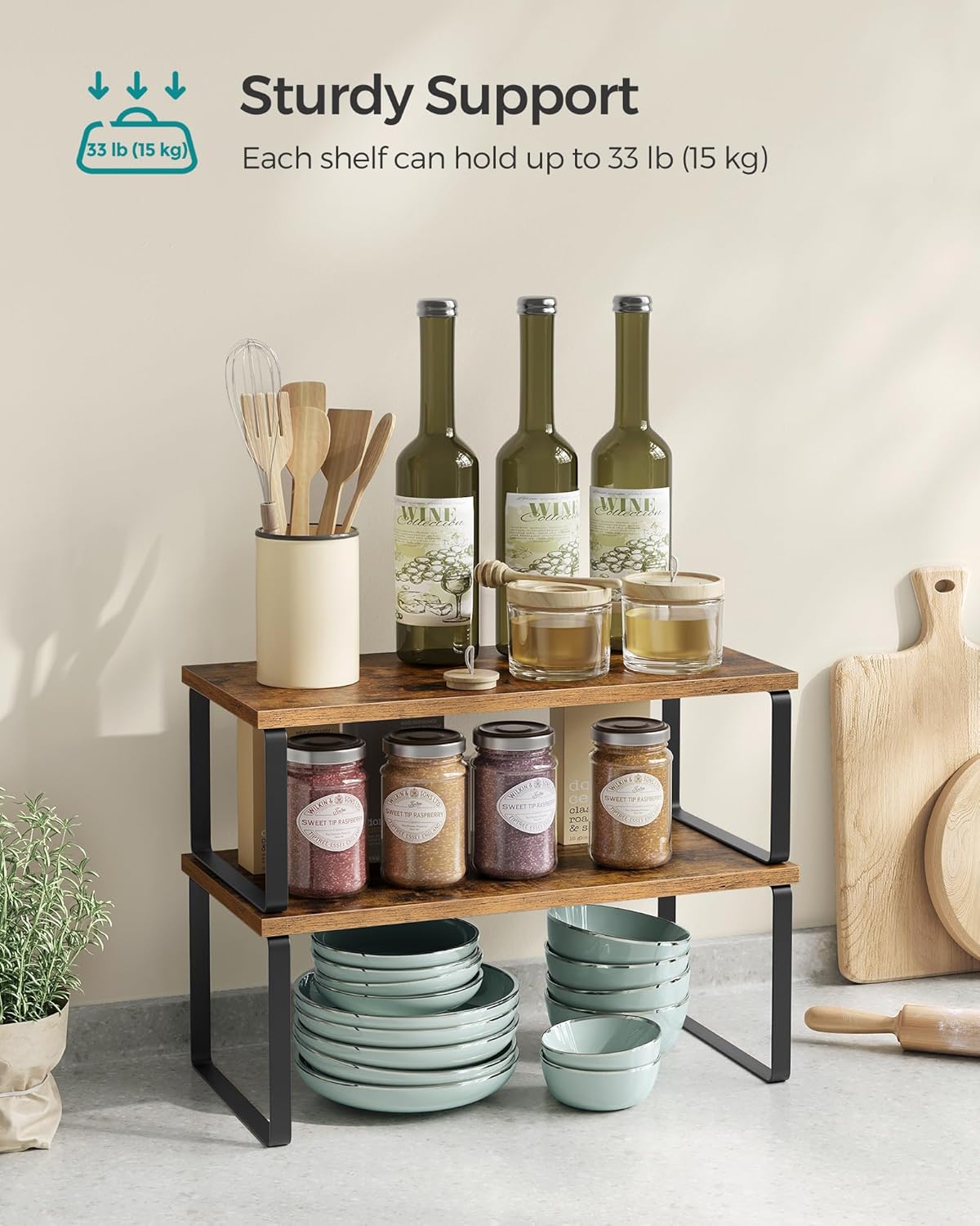 SONGMICS Kitchen Organizer Spice Rack Set of 2 Cupboard Storage Shelves DEMO