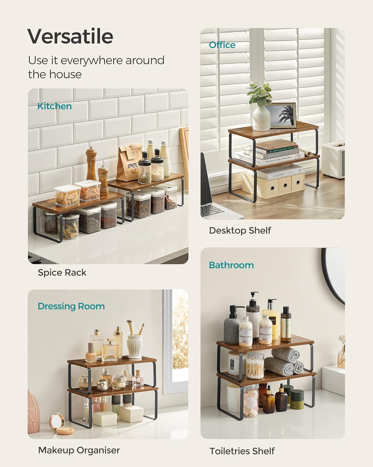 SONGMICS Kitchen Organizer Spice Rack Set of 2 Cupboard Storage Shelves DEMO
