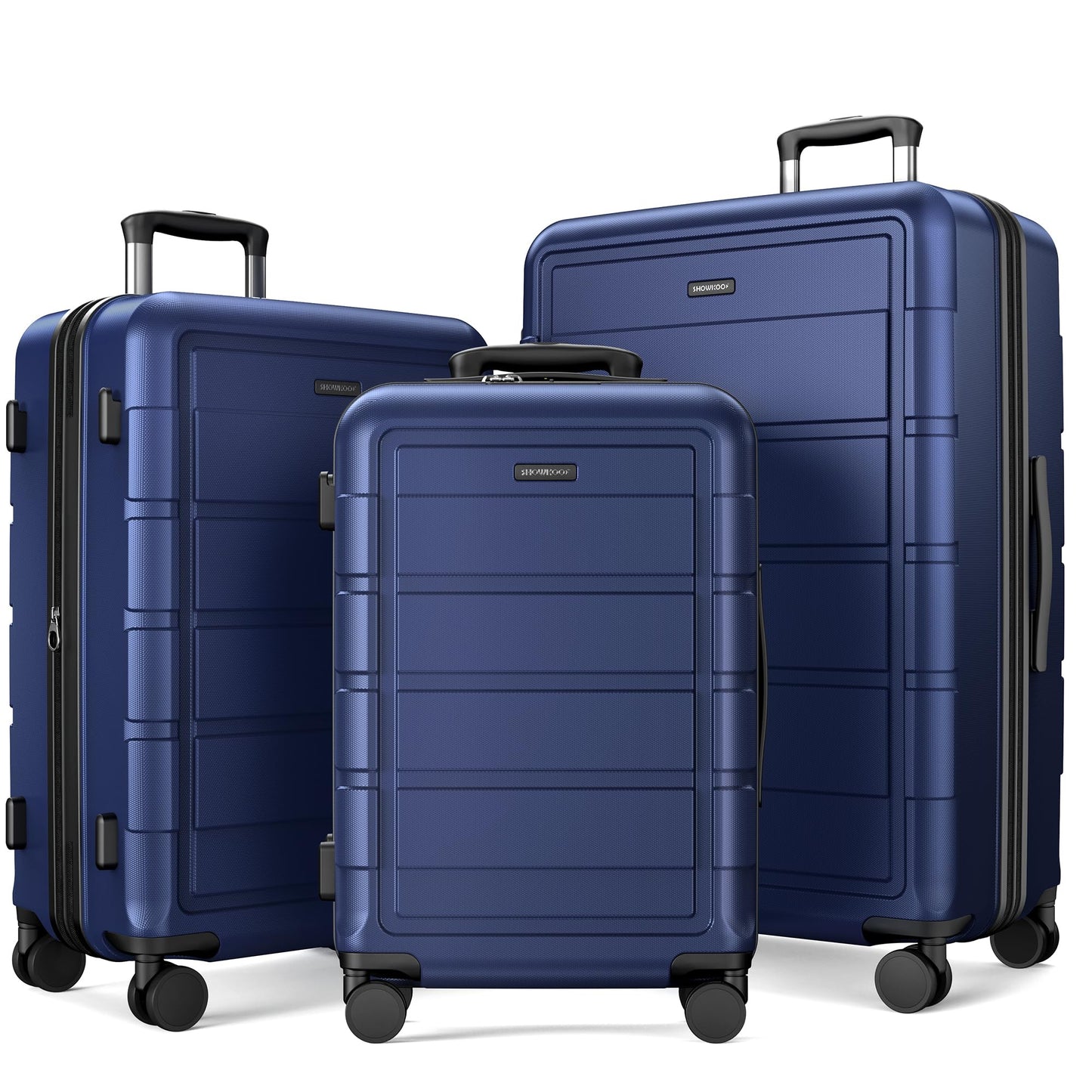 SHOWKOO 3-Piece Expandable Polycarbonate Luggage Set in Blue - Durable DEMO