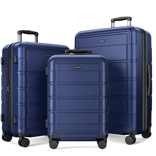 SHOWKOO 3-Piece Expandable Polycarbonate Luggage Set in Blue - Durable DEMO