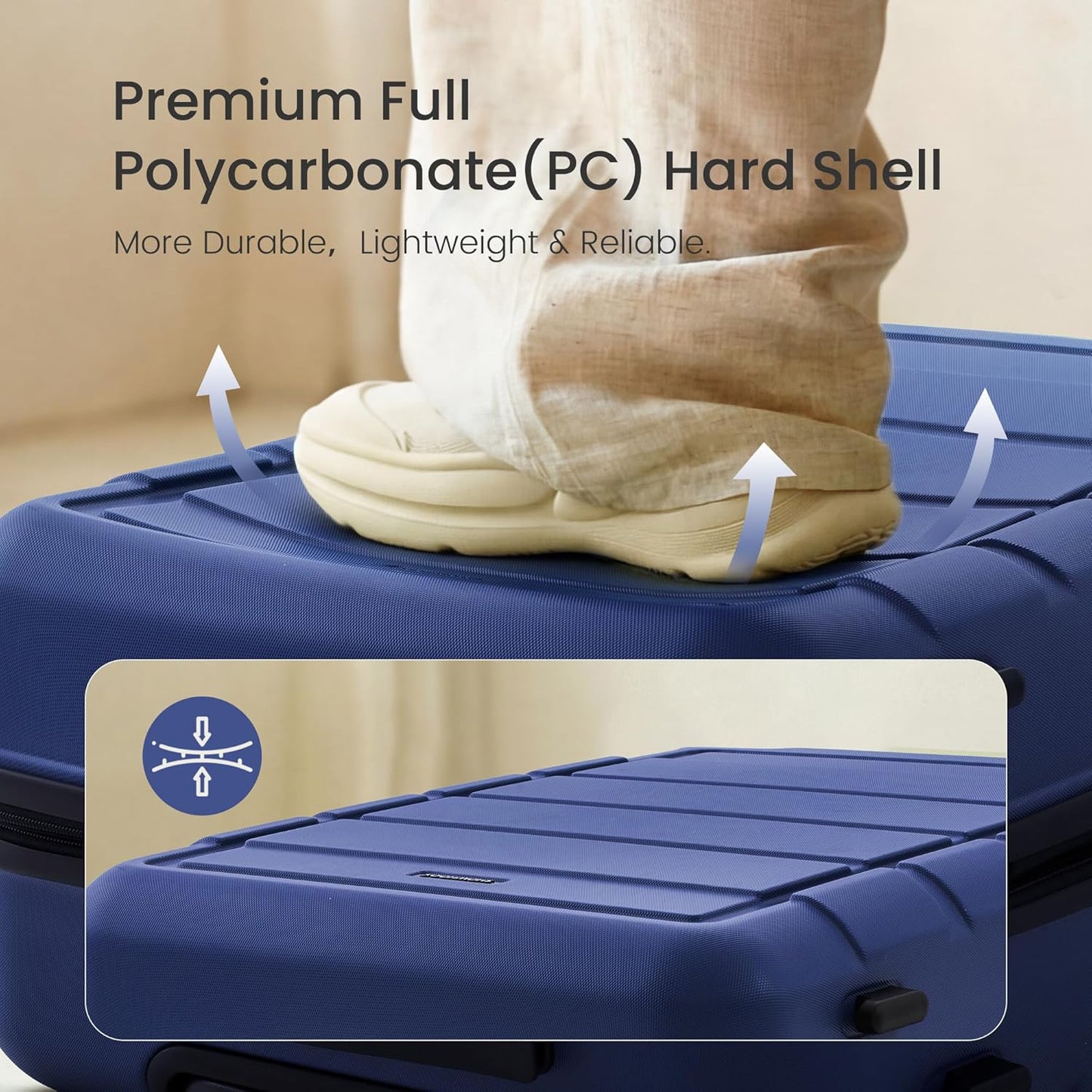 SHOWKOO 3-Piece Expandable Polycarbonate Luggage Set in Blue - Durable DEMO