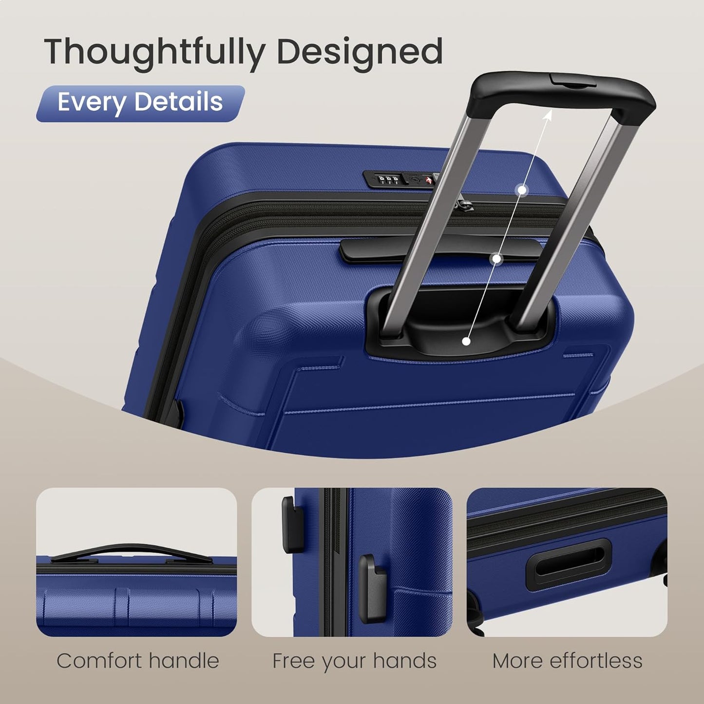 SHOWKOO 3-Piece Expandable Polycarbonate Luggage Set in Blue - Durable DEMO