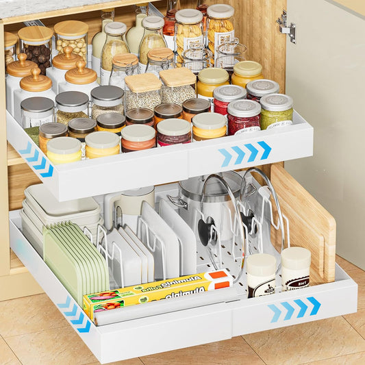 Roccar Expandable Pull Out Cabinet Organizer 31-52cm White Storage Drawers DEMO