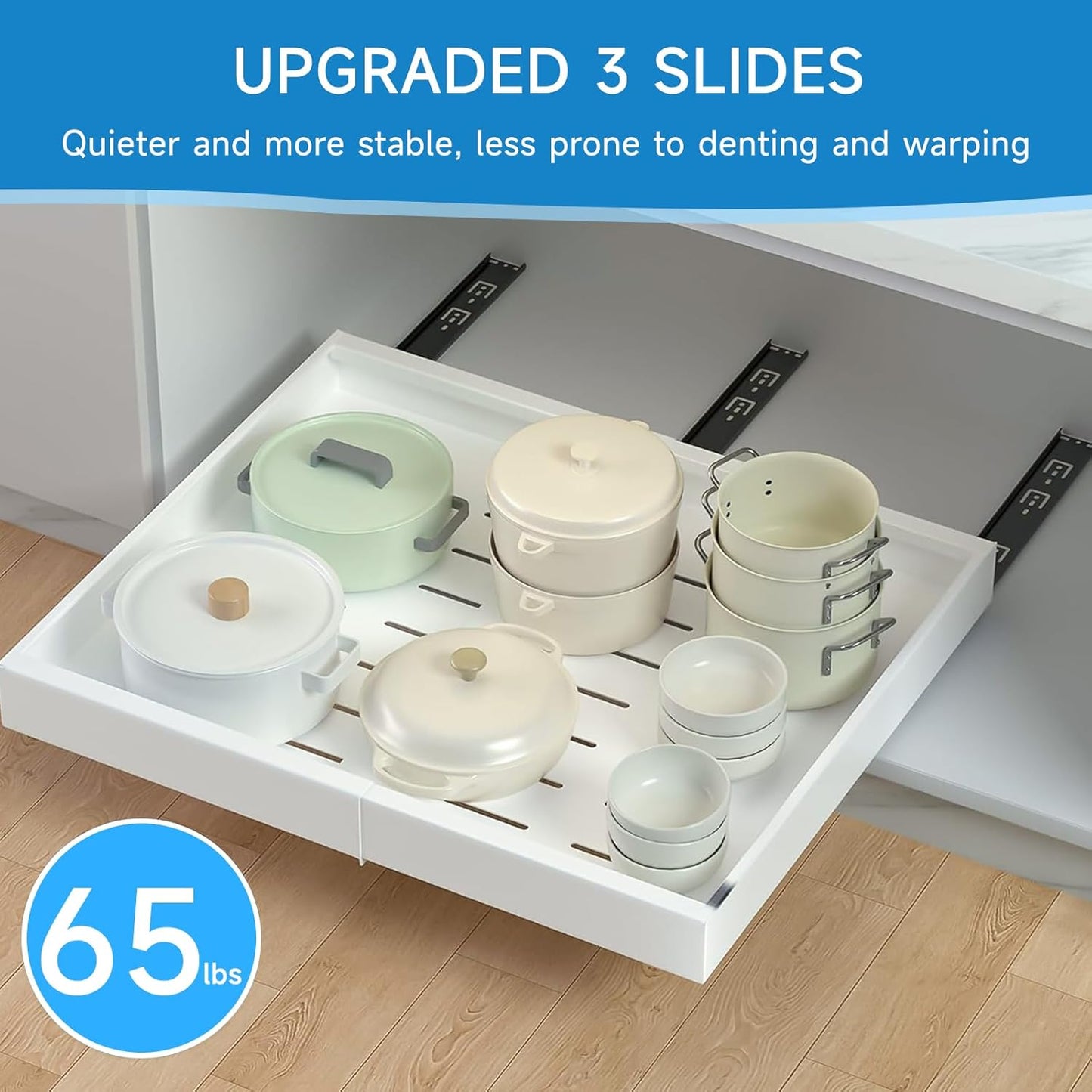 Roccar Expandable Pull Out Cabinet Organizer 31-52cm White Storage Drawers DEMO