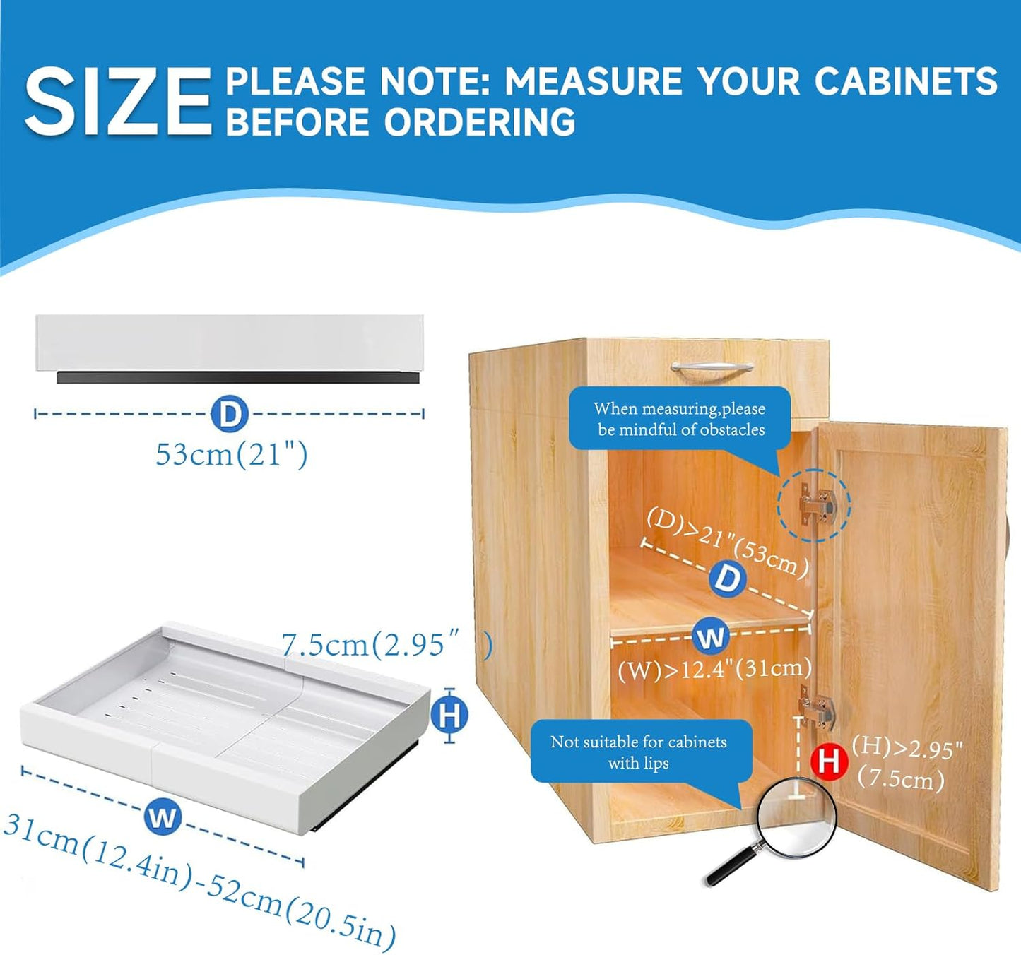 Roccar Expandable Pull Out Cabinet Organizer 31-52cm White Storage Drawers DEMO