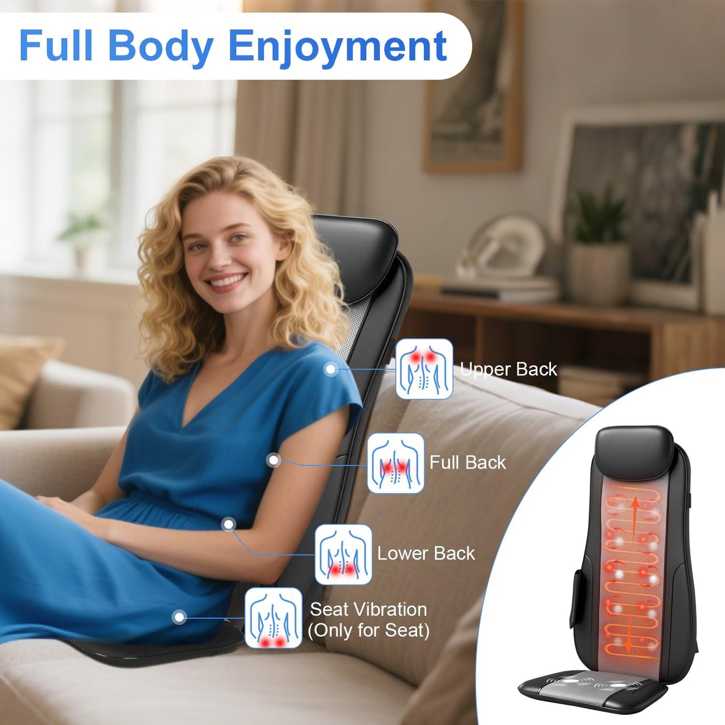 Kovizen Shiatsu Back Massager Cushion with Heat and Height Adjustment Black NEW