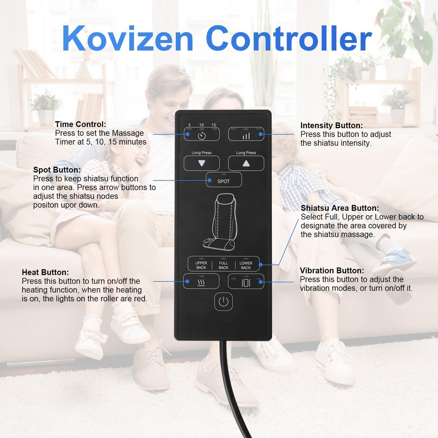 Kovizen Shiatsu Back Massager Cushion with Heat and Height Adjustment Black NEW