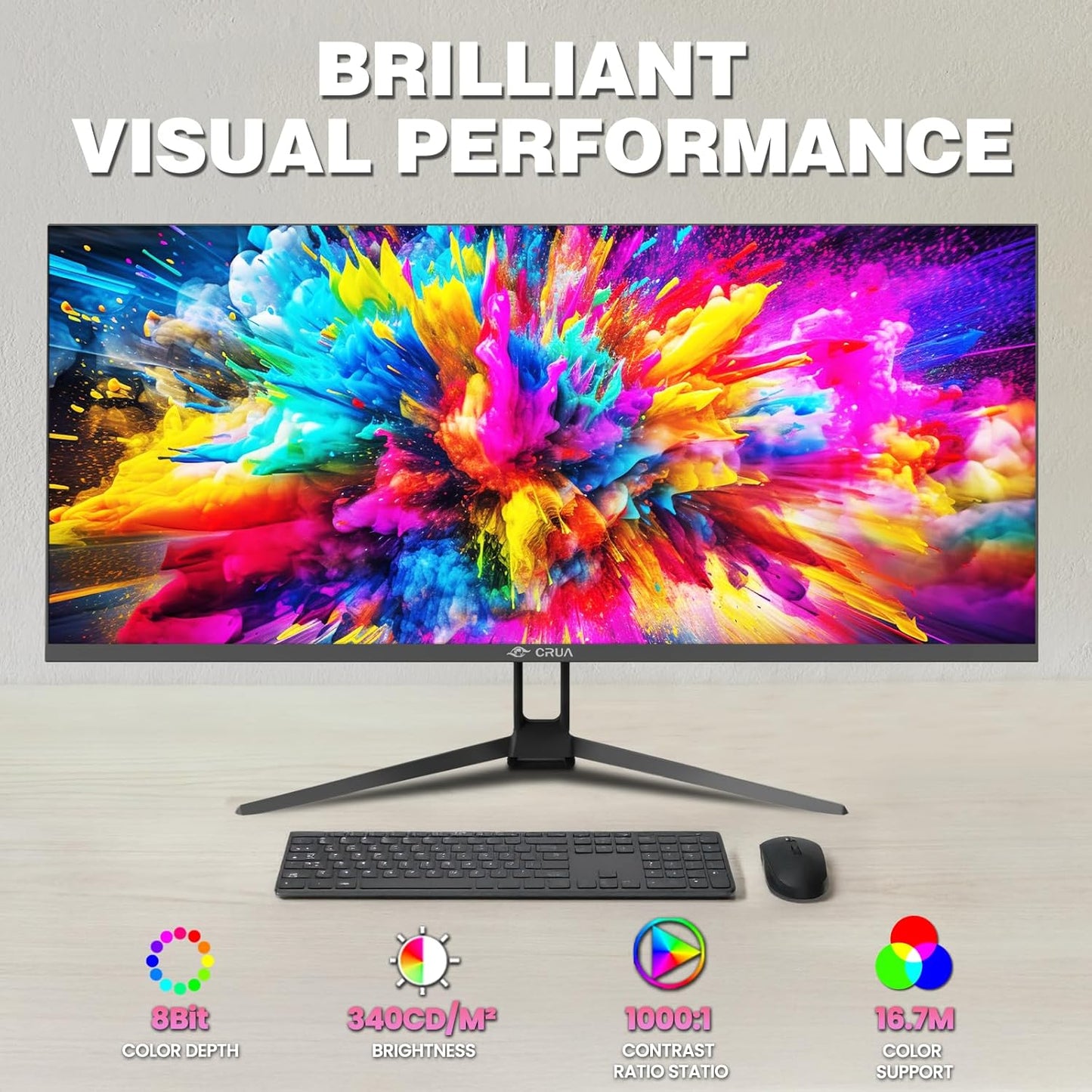 CRUA 34-Inch Monitors WQHD Ultrawide IPS Monitor with 3440x1440 DEMO