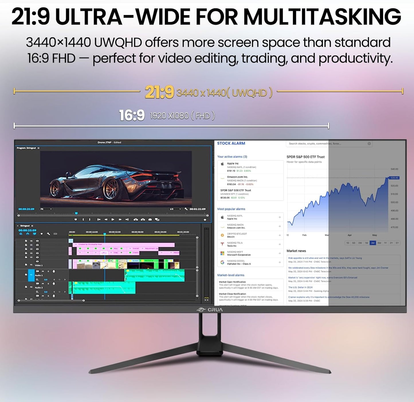 CRUA 34-Inch Monitors WQHD Ultrawide IPS Monitor with 3440x1440 DEMO
