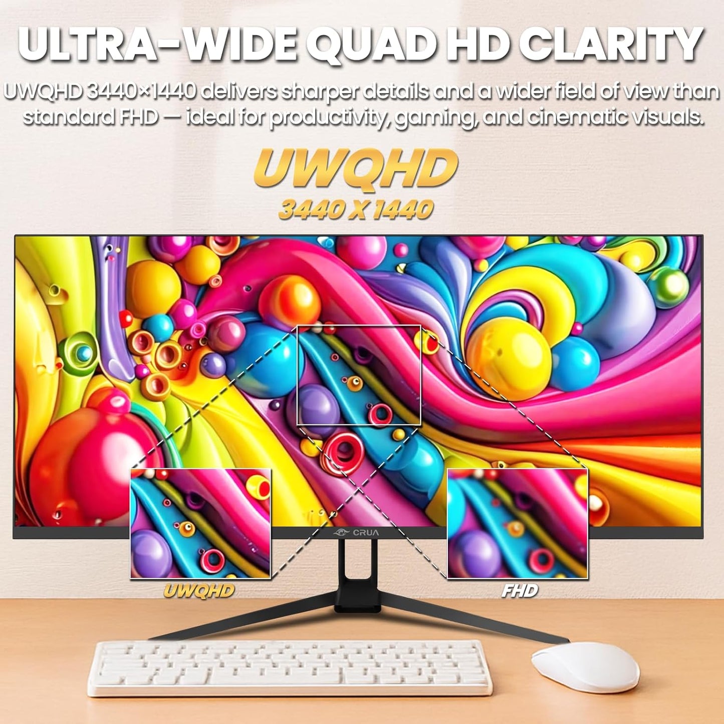 CRUA 34-Inch Monitors WQHD Ultrawide IPS Monitor with 3440x1440 DEMO
