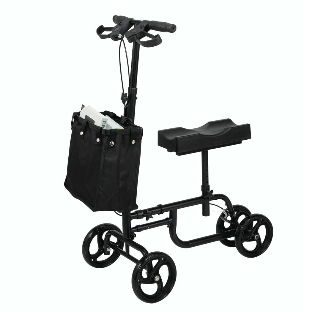 PORIYA Foldable Knee Scooter Walker Steerable Mobility Aid, 12 Inch Black NEW