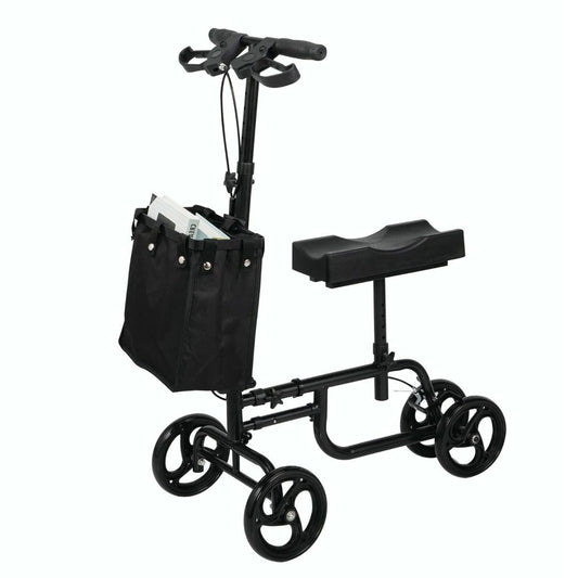 PORIYA Foldable Knee Scooter Walker Steerable Mobility Aid, 12 Inch Black NEW