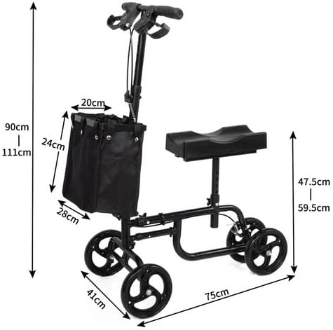 PORIYA Foldable Knee Scooter Walker Steerable Mobility Aid, 12 Inch Black NEW