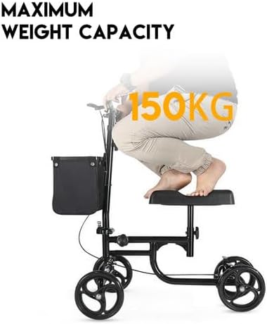 PORIYA Foldable Knee Scooter Walker Steerable Mobility Aid, 12 Inch Black NEW