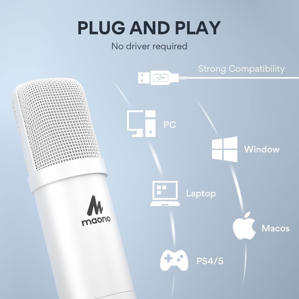MAONO USB Condenser Microphone, 192kHz/24bit, Plug & Play, PC Podcast, DEMO