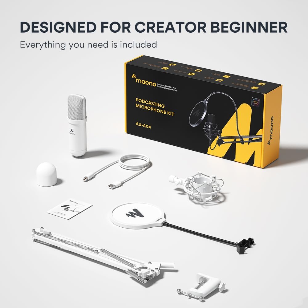 MAONO USB Condenser Microphone, 192kHz/24bit, Plug & Play, PC Podcast, DEMO