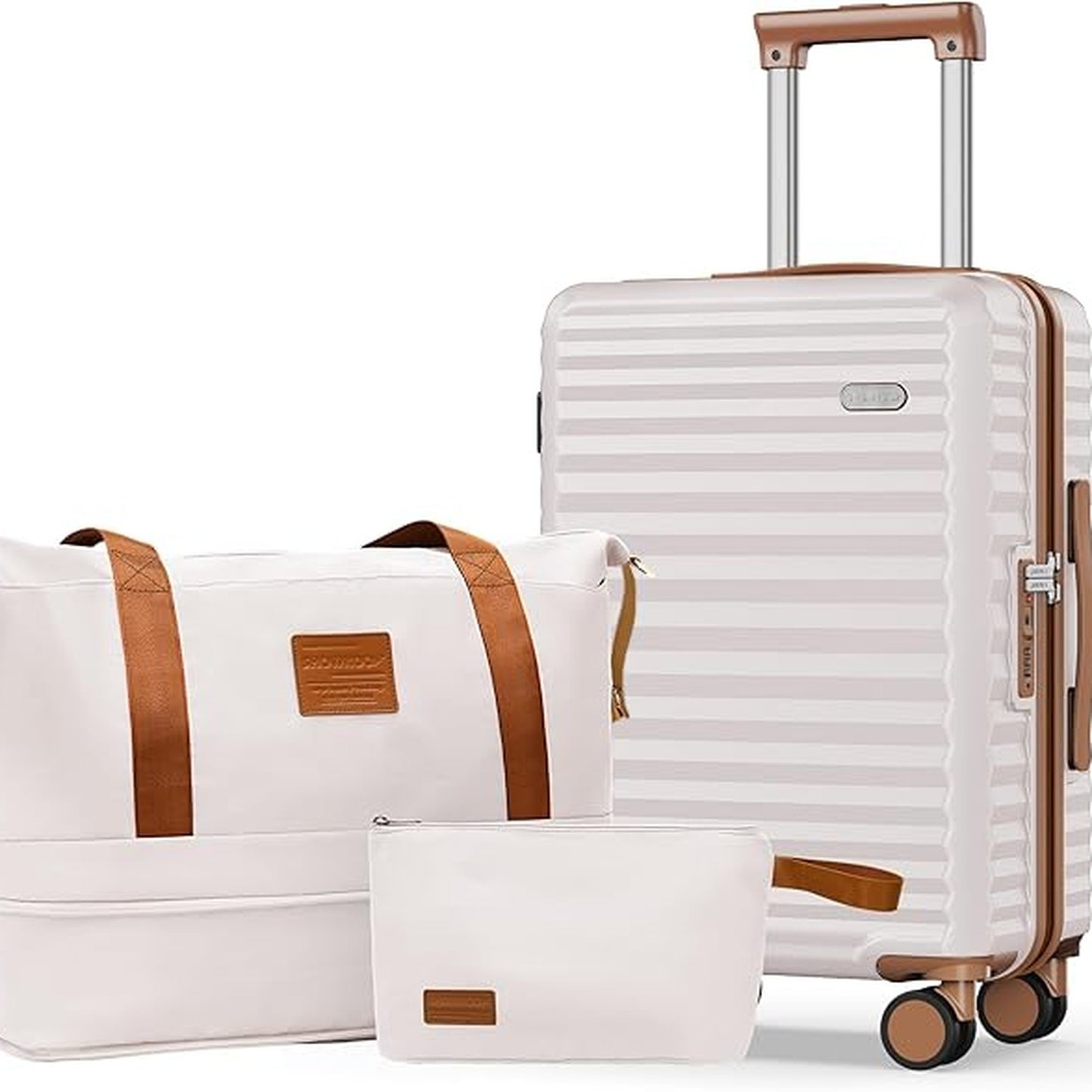 SHOWKOO 3PCS Hardside Expandable Luggage Set Beige White Suitcase DEMO