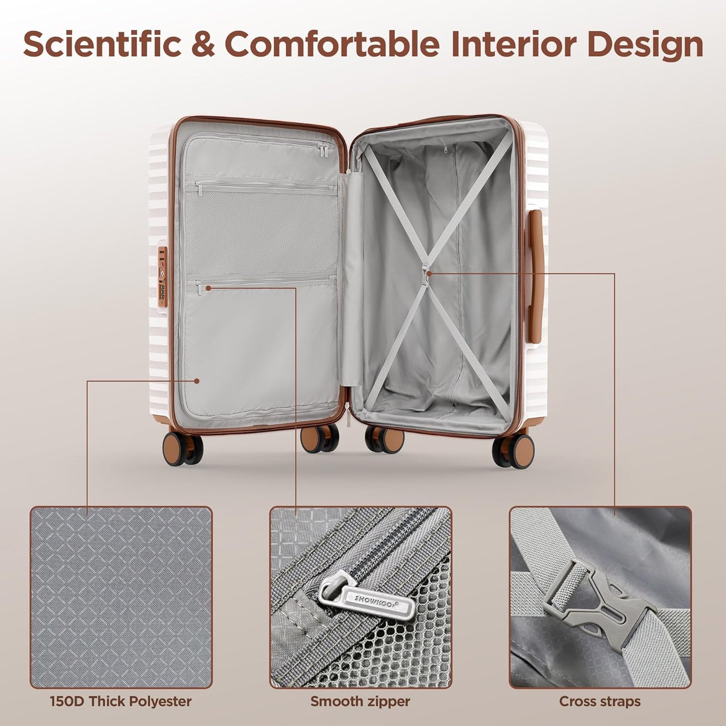 SHOWKOO 3PCS Hardside Expandable Luggage Set Beige White Suitcase DEMO