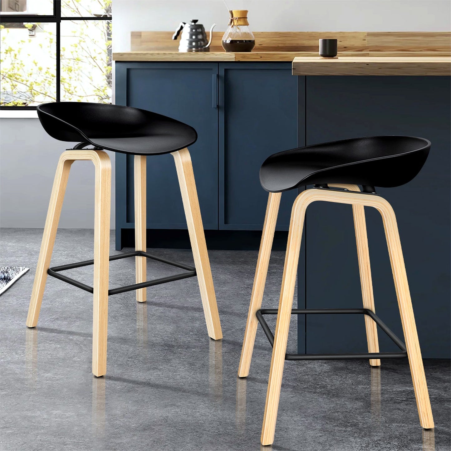 ALFORDSON Set of 2 Bar Stools Black Kitchen Counter Dining Chairs NEW