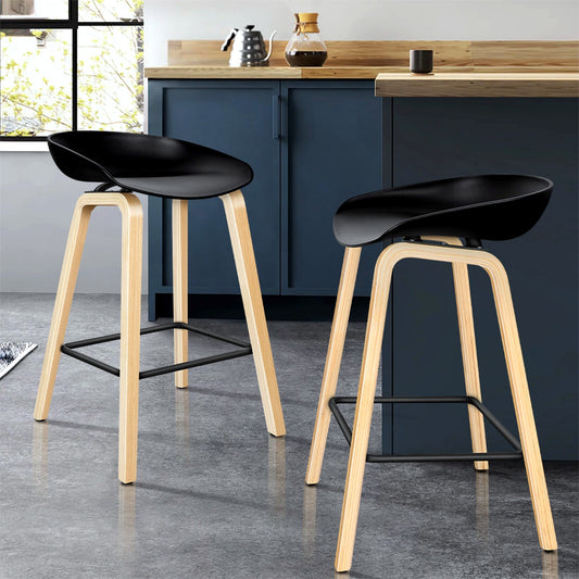 ALFORDSON Set of 2 Bar Stools Black Kitchen Counter Dining Chairs NEW