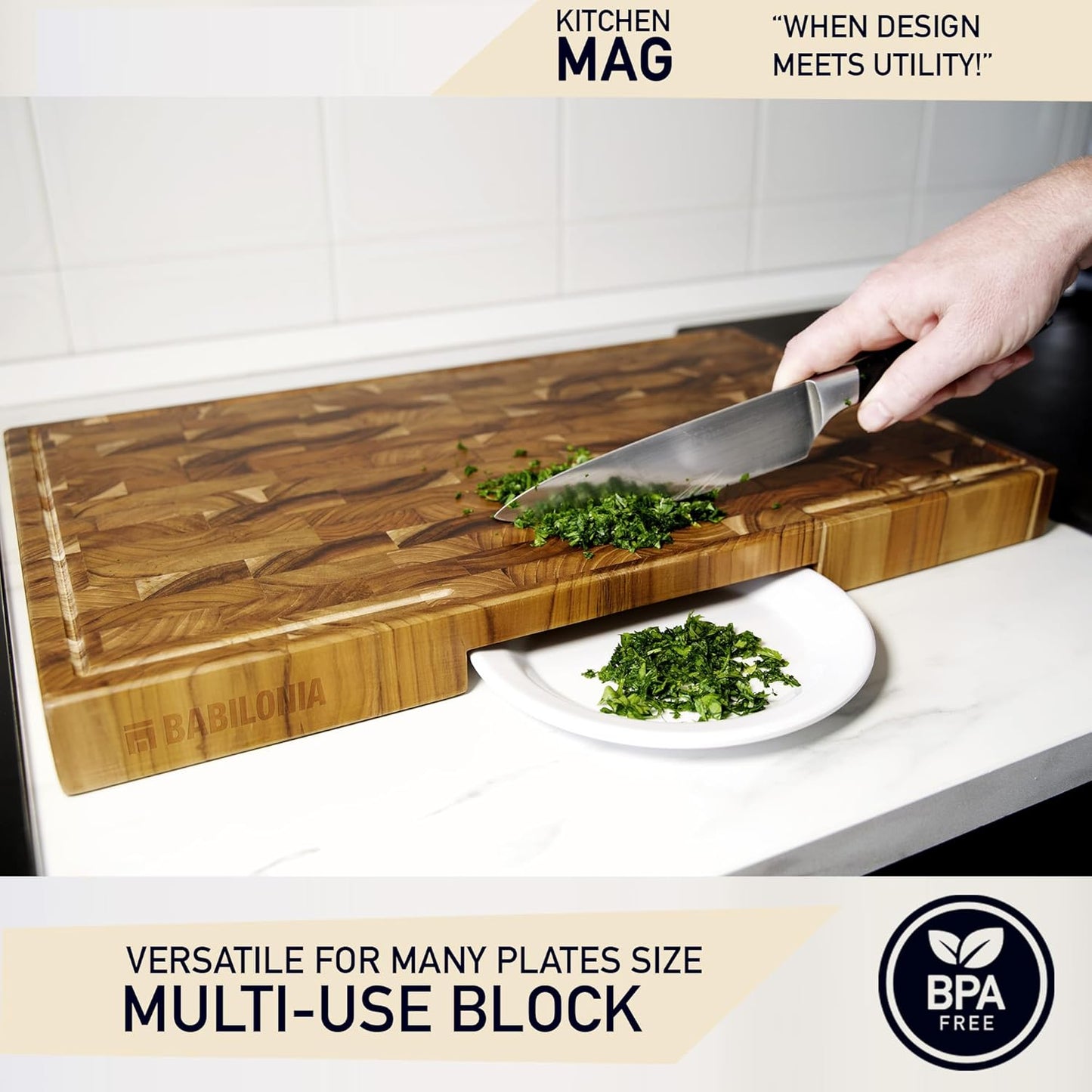 BABILONIA Teak Wood Chopping Board Extra Thick 1.7 Inch Butcher Block for NEW