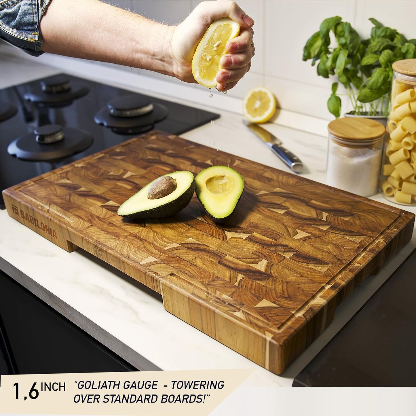 BABILONIA Teak Wood Chopping Board Extra Thick 1.7 Inch Butcher Block for NEW