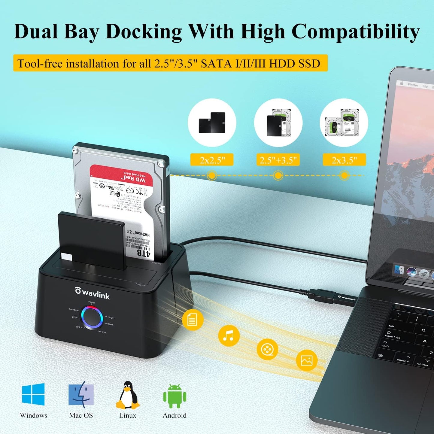 WAVLINK USB 3.0 Dual-Bay SATA Hard Drive Docking Station for 2.5 Inch HDD DEMO