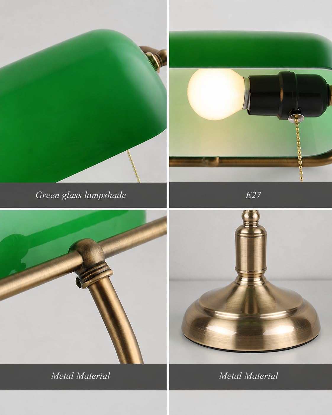 KSUCTE Retro Desk Lamp with Green Glass Shade and Polished Brass Metal Base DEMO