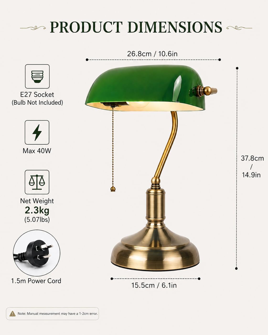 KSUCTE Retro Desk Lamp with Green Glass Shade and Polished Brass Metal Base DEMO