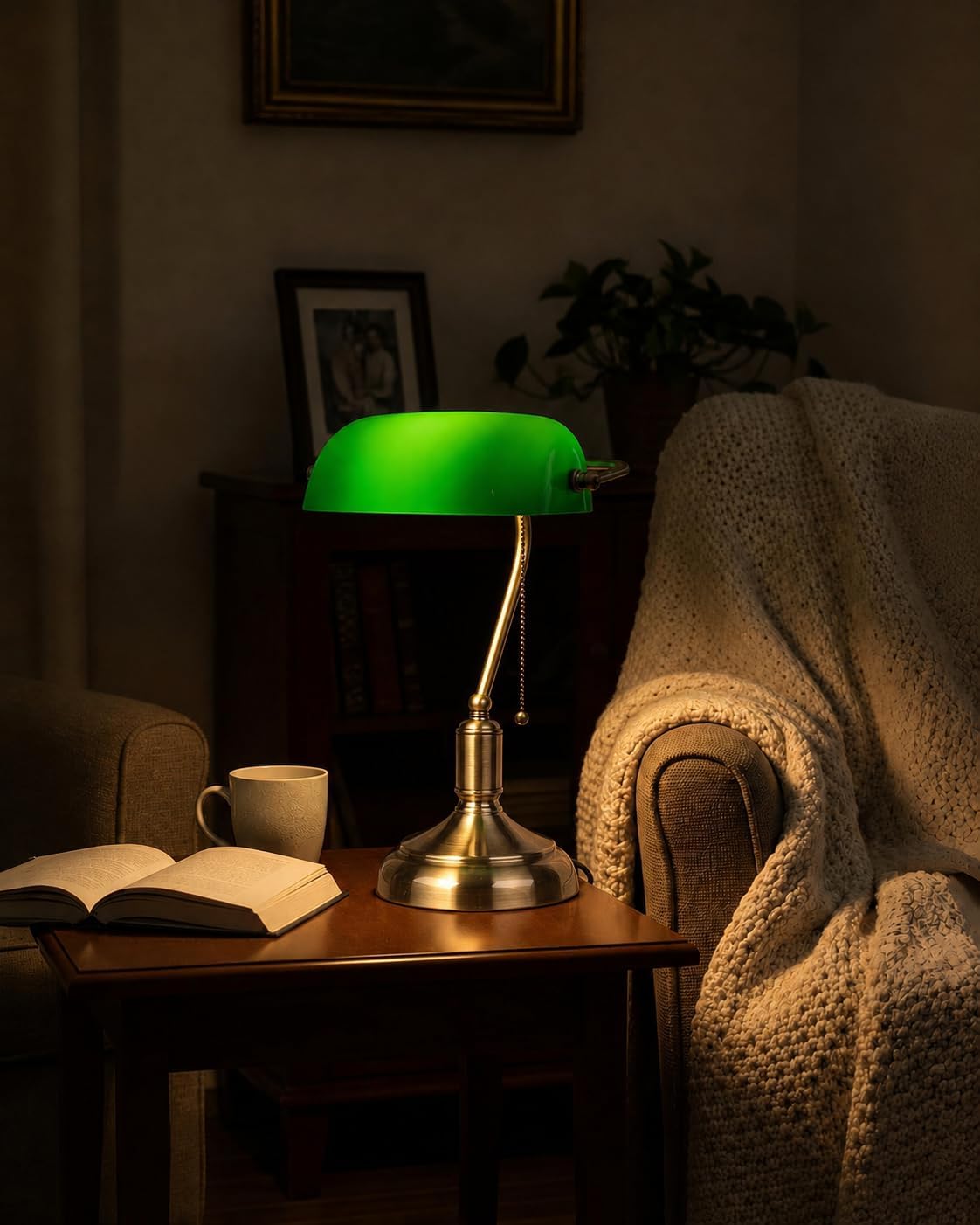 KSUCTE Retro Desk Lamp with Green Glass Shade and Polished Brass Metal Base DEMO