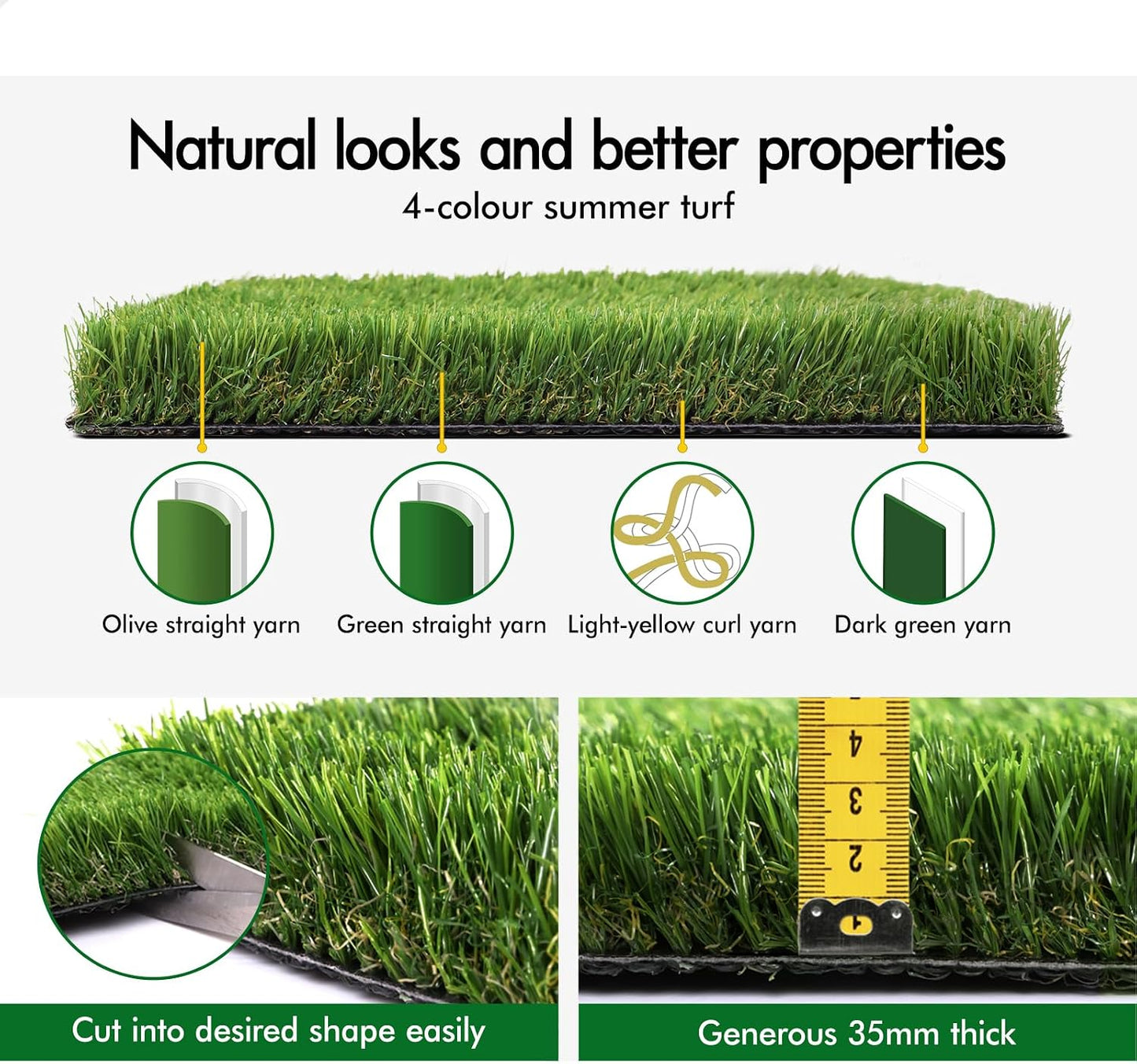 OTANIC Artificial Yarn Grass 1x10m Synthetic Turf 35mm Pile Height 4-Tone NEW