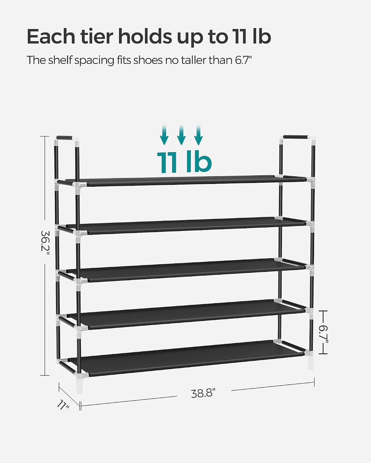 SONGMICS 5-Tier Free Standing Shoe Rack Storage Organiser Black DEMO