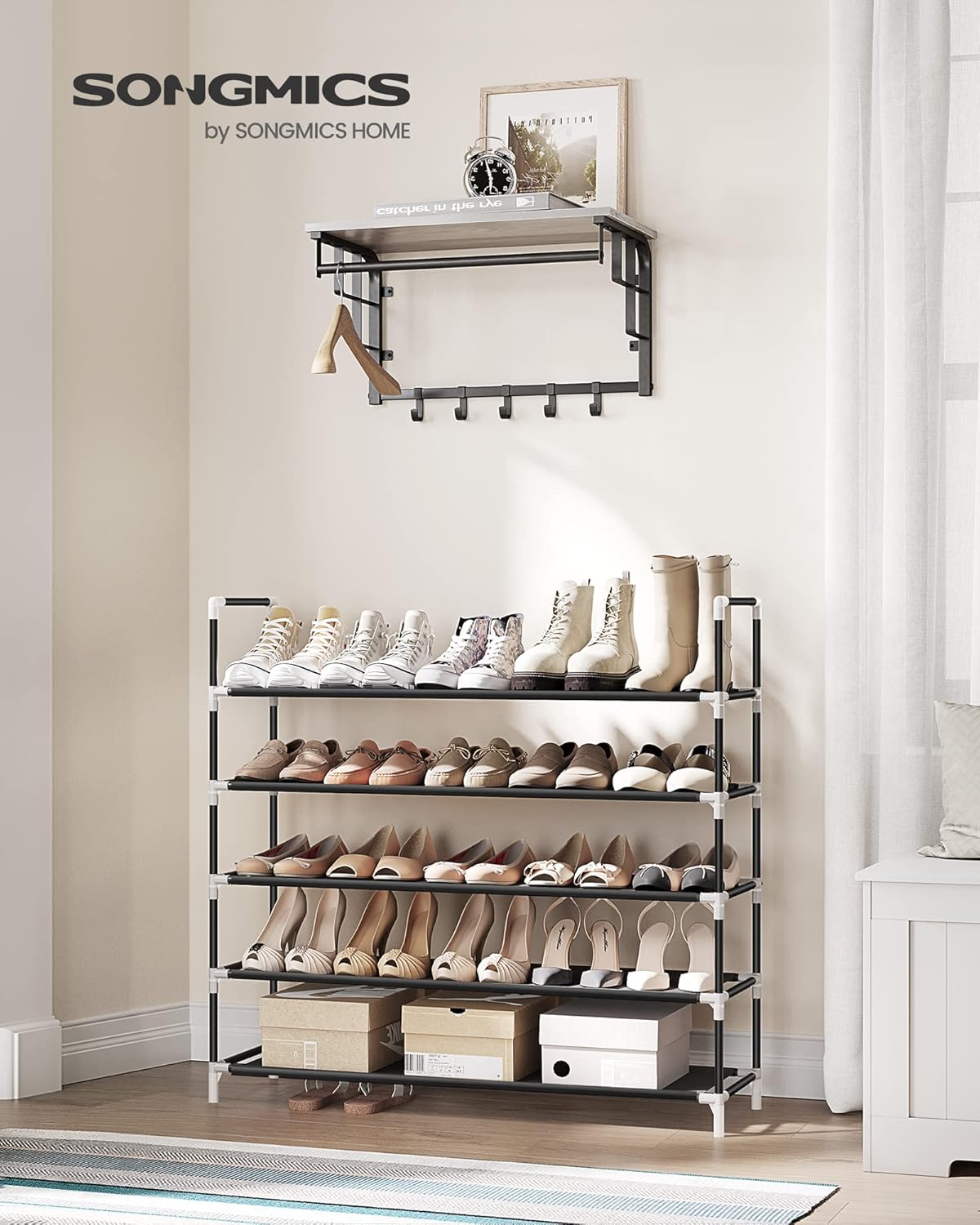 SONGMICS 5-Tier Free Standing Shoe Rack Storage Organiser Black DEMO
