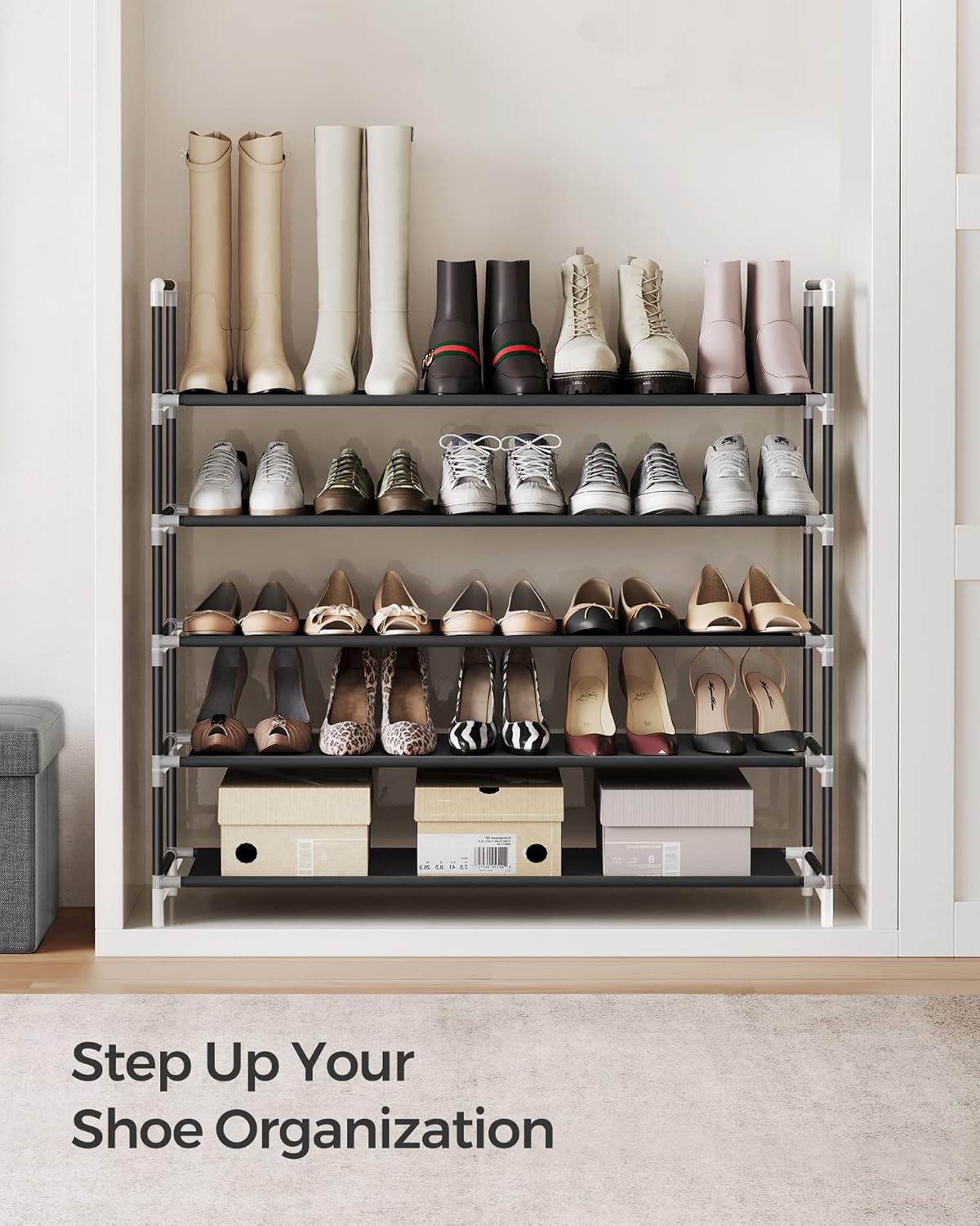 SONGMICS 5-Tier Free Standing Shoe Rack Storage Organiser Black DEMO