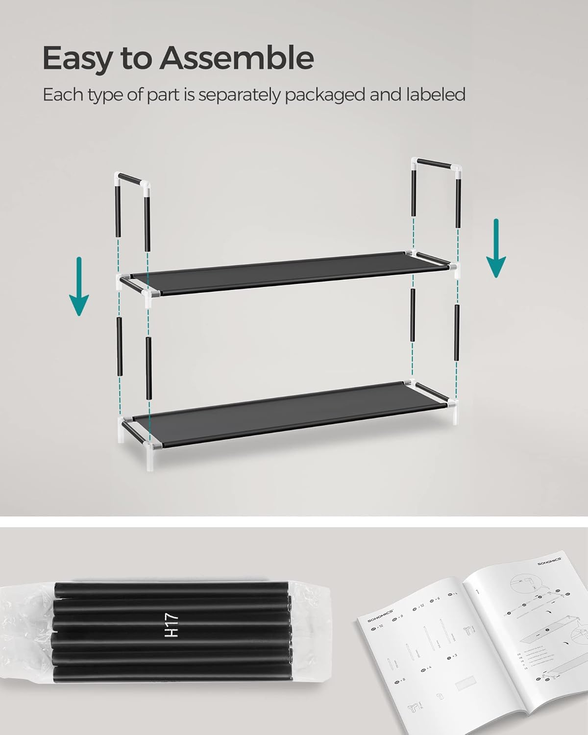 SONGMICS 5-Tier Free Standing Shoe Rack Storage Organiser Black DEMO