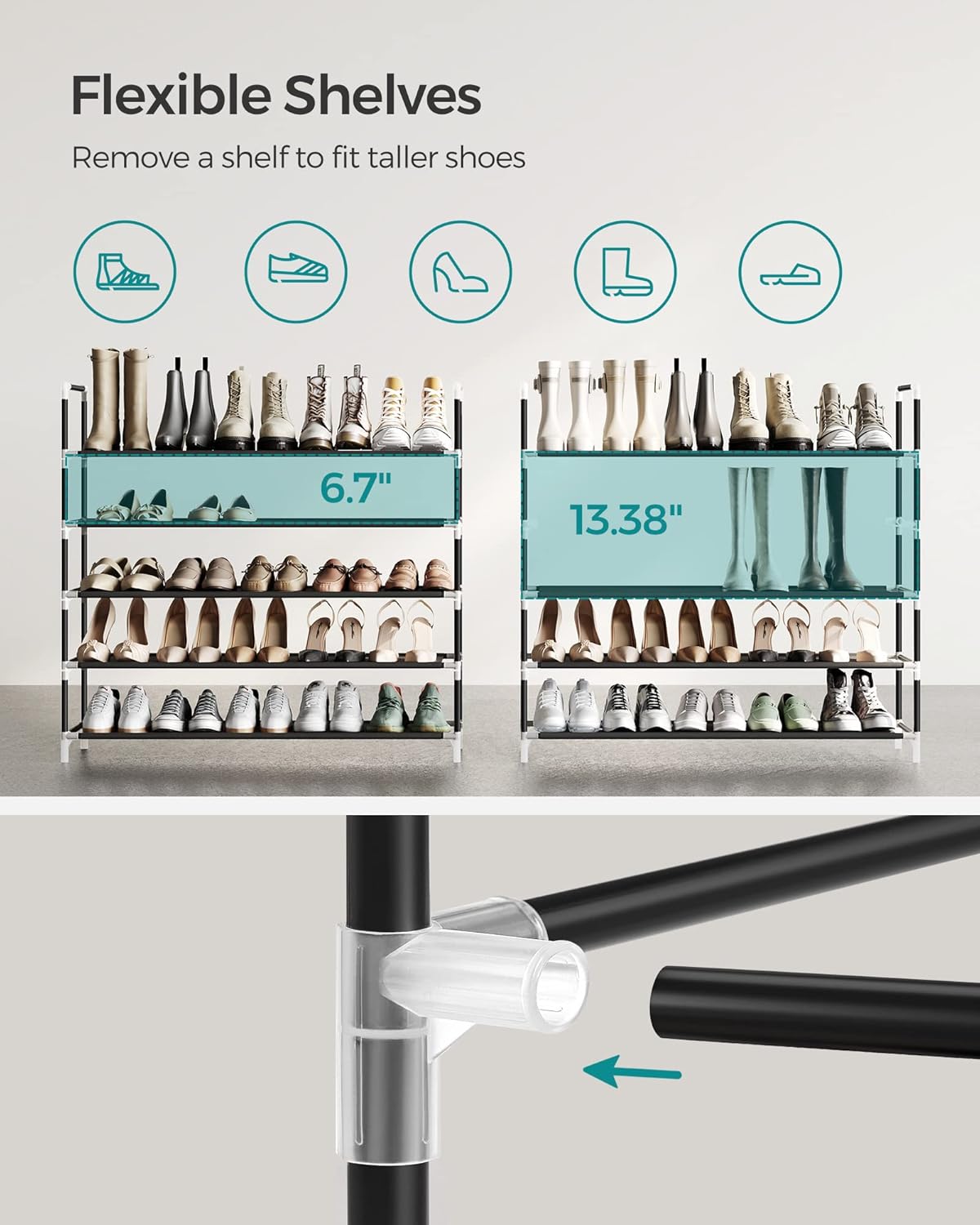 SONGMICS 5-Tier Free Standing Shoe Rack Storage Organiser Black DEMO