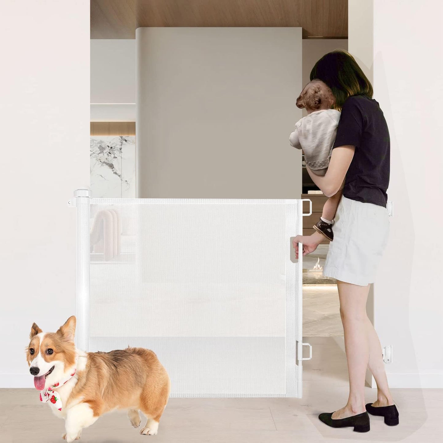DoxCot Retractable Baby Gate Extends to 118" Wide Mesh Door & Stair Gates DEMO