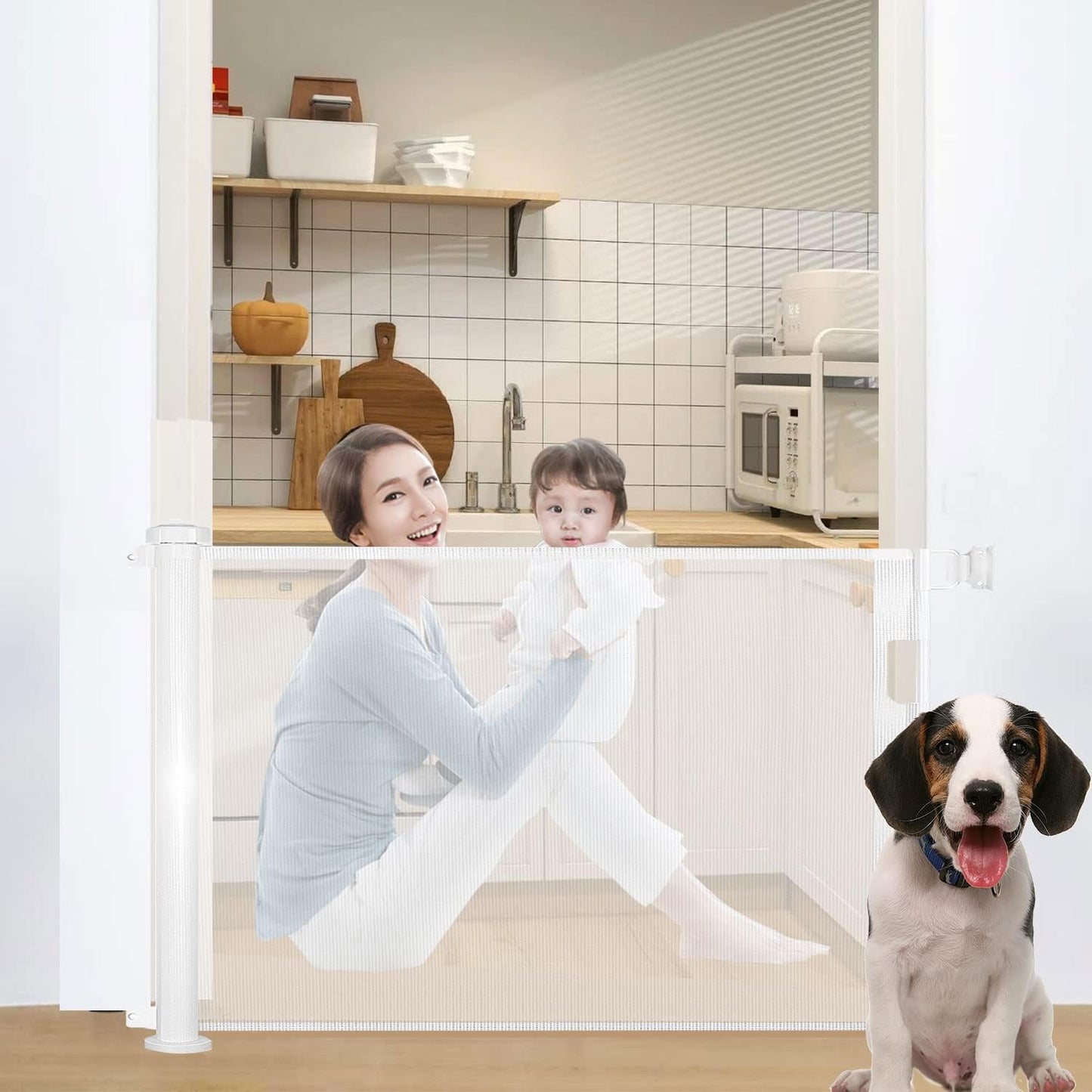 DoxCot Retractable Baby Gate Extends to 118" Wide Mesh Door & Stair Gates DEMO