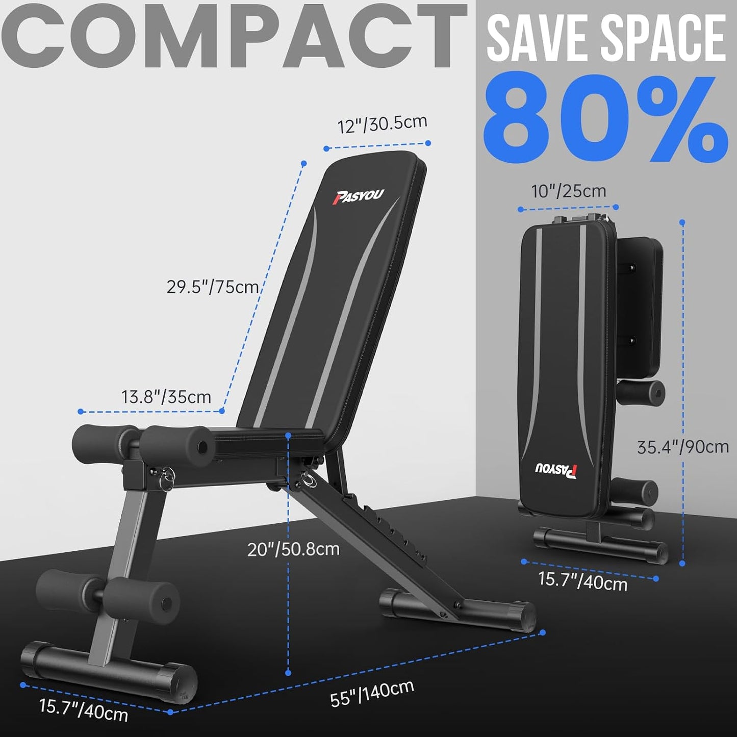 PASYOU Adjustable Weight Bench for Full Body Workout, Foldable Incline DEMO