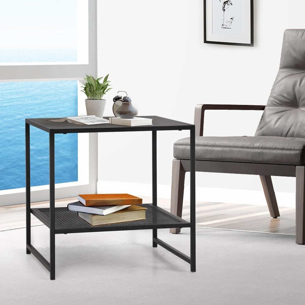 Levede Open End Tables Design Steel End Table 2-Tier Compact Storage Clear NEW