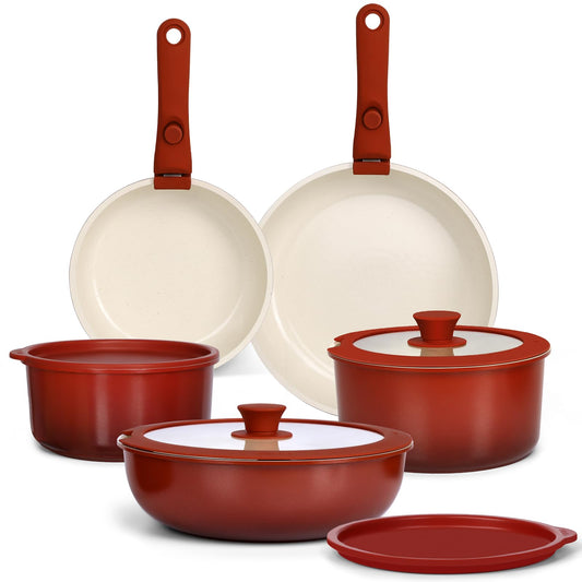 GiPP 11-Piece Nonstick Cookware Set - Red & Black Gradient Pots and Pans DEMO
