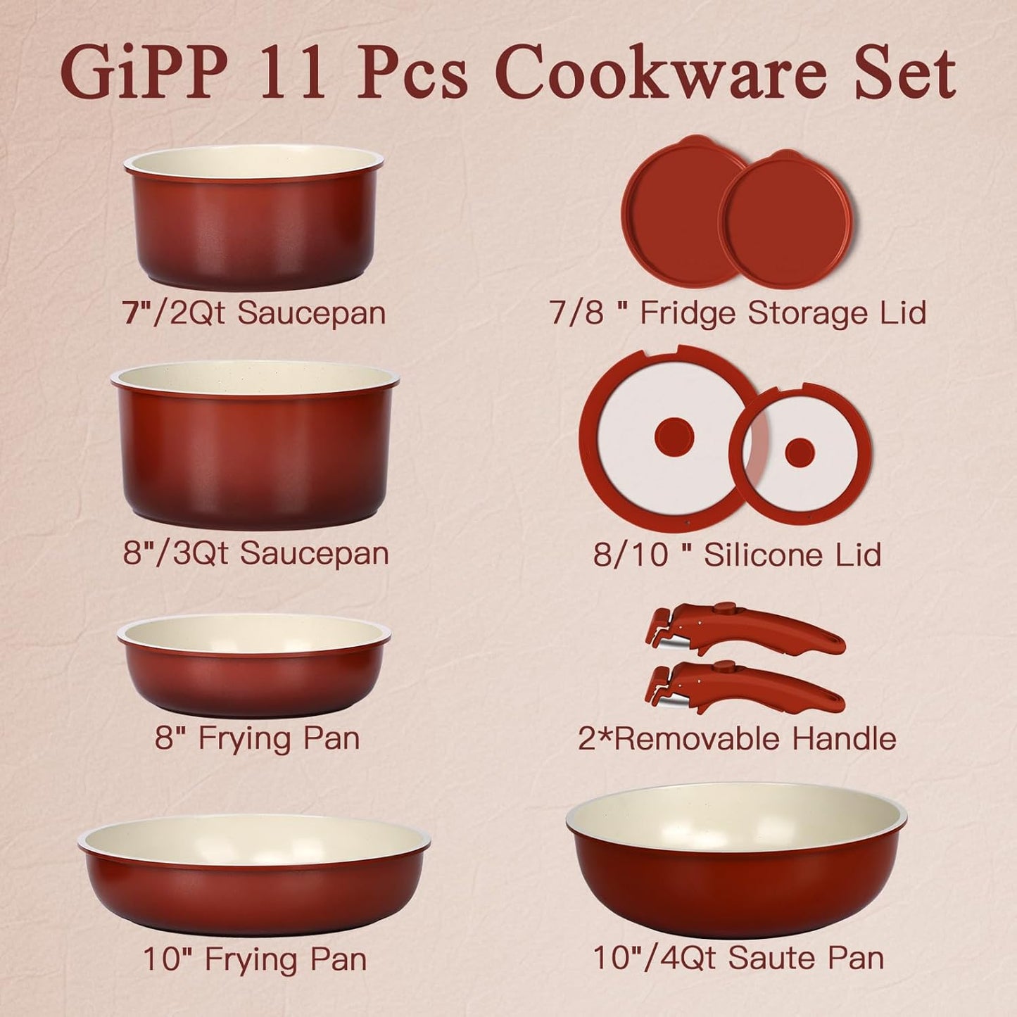 GiPP 11-Piece Nonstick Cookware Set - Red & Black Gradient Pots and Pans DEMO