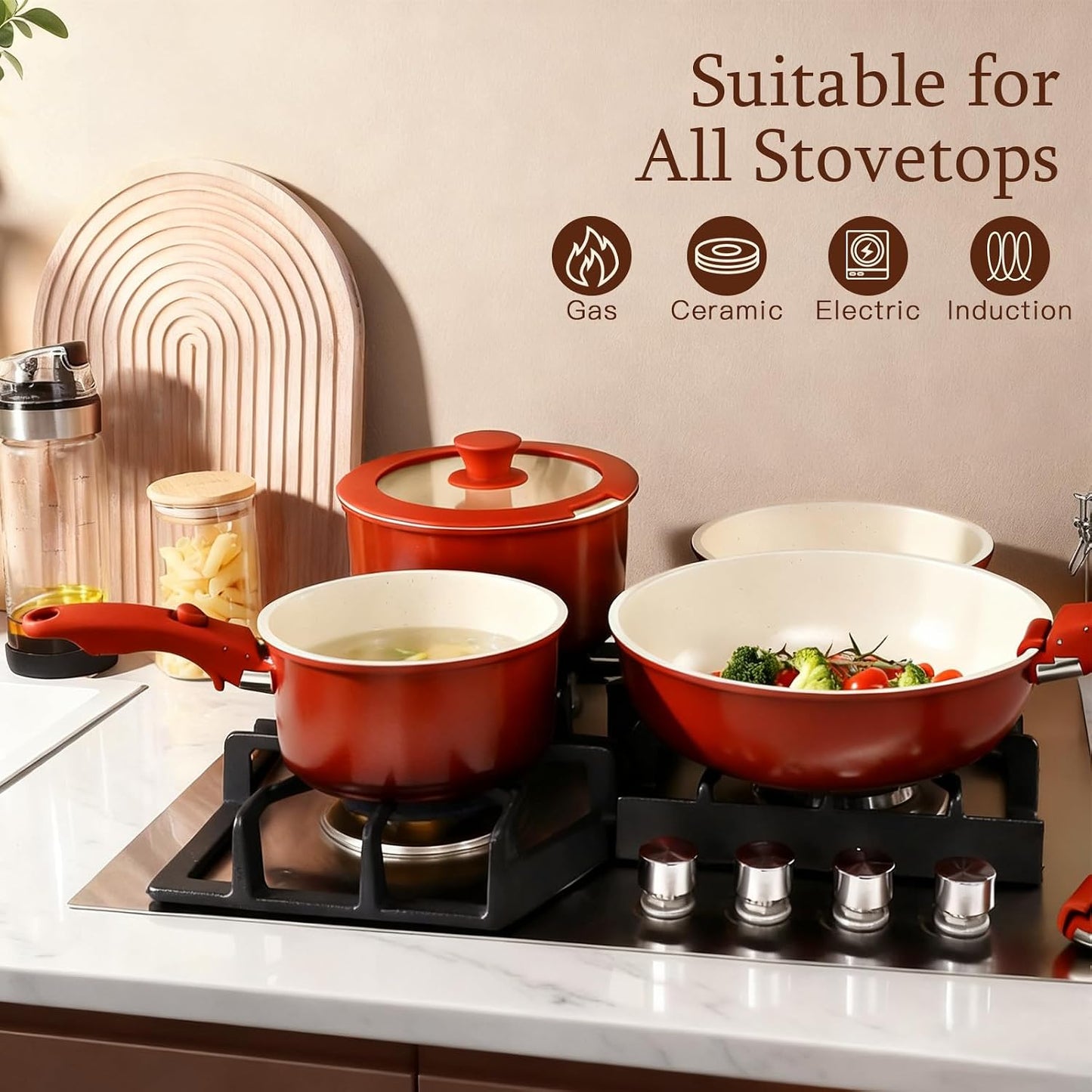GiPP 11-Piece Nonstick Cookware Set - Red & Black Gradient Pots and Pans DEMO