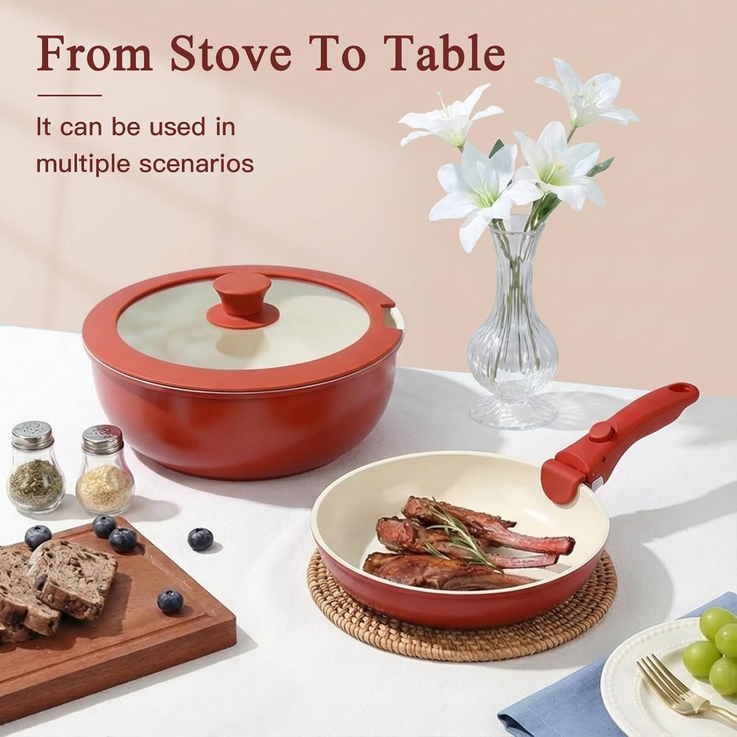 GiPP 11-Piece Nonstick Cookware Set - Red & Black Gradient Pots and Pans DEMO