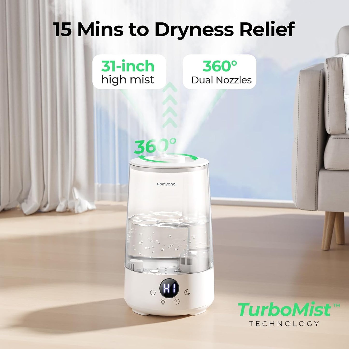 Homvana 3.6L Top-Fill Cool Mist Single Room Humidifier in Grey for Home NEW